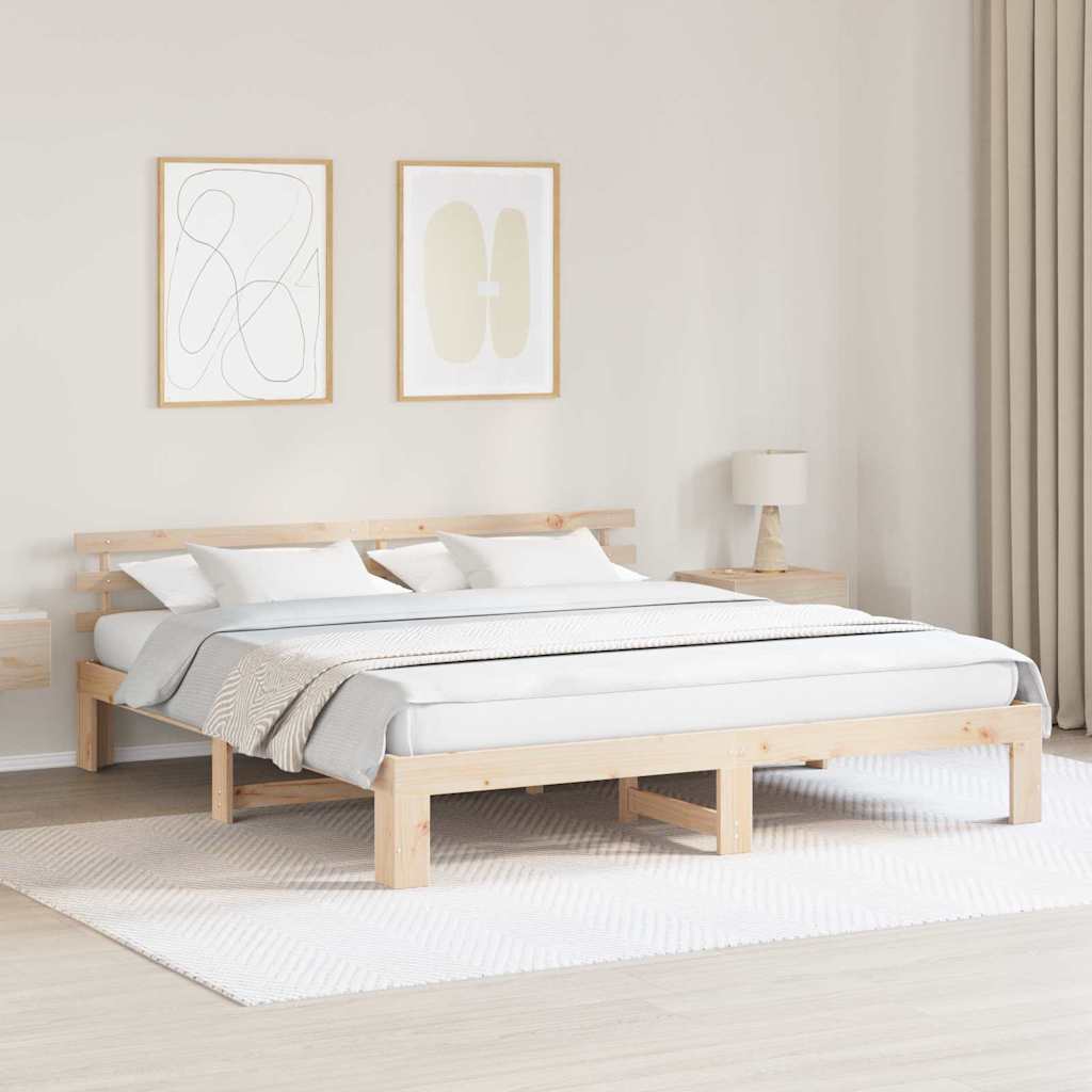 vidaXL Cadru de pat cu headboard Maro 200 x 200 cm Lemn masiv de pin