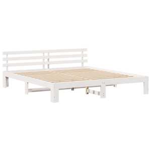 Rám postele s čelo Bílá 200 x 200 cm Masivní borové dřevo - obrázek 4