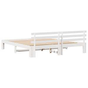 Rám postele s čelo Bílá 200 x 200 cm Masivní borové dřevo - obrázek 7