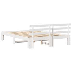 Rám postele s čelo Bílá 160 x 200 cm Masivní borové dřevo - obrázek 7