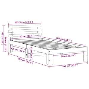 Rám postele Voskově hnědá 100 x 200 cm Masivní borové dřevo - obrázek 10