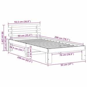 Rám postele s čelo Bílá 90 x 200 cm Masivní borové dřevo - obrázek 10