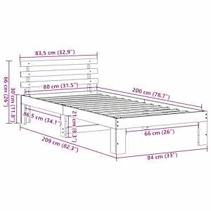 Rám postele s čelo Bílá 80 x 200 cm Masivní borové dřevo - obrázek 10