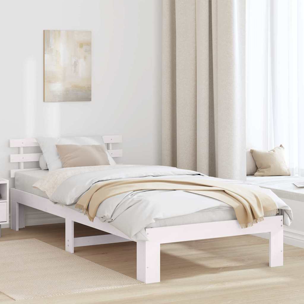 Valge Puidust Voodiraam Valge Puit 75 x 190 cm Lihtne