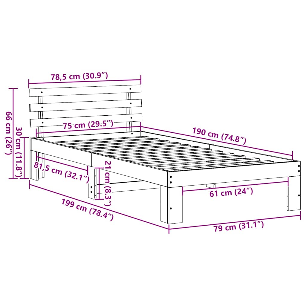 Fehér Fa Ágykeret Fehér Fa 75 x 190 cm Egyszerű Fehér Ágykeret 