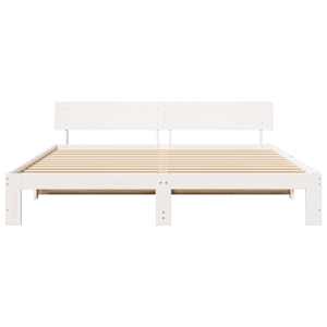 Rám postele s čelo Bílá 200 x 200 cm Masivní borové dřevo - obrázek 5