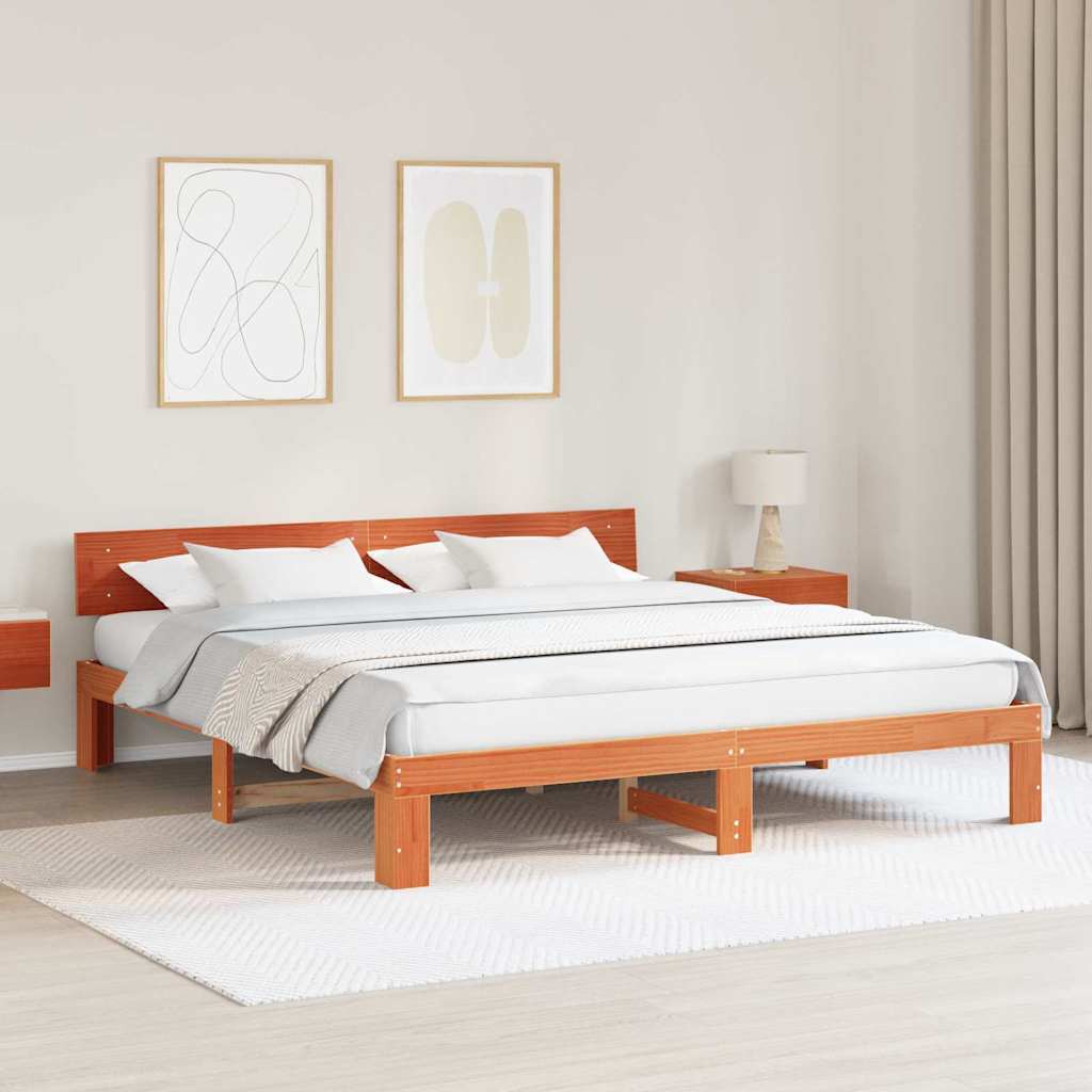 vidaXL Bettgestell mit Kopfteil Gewachstes Braun 180x200 cm Massivholz Kiefer