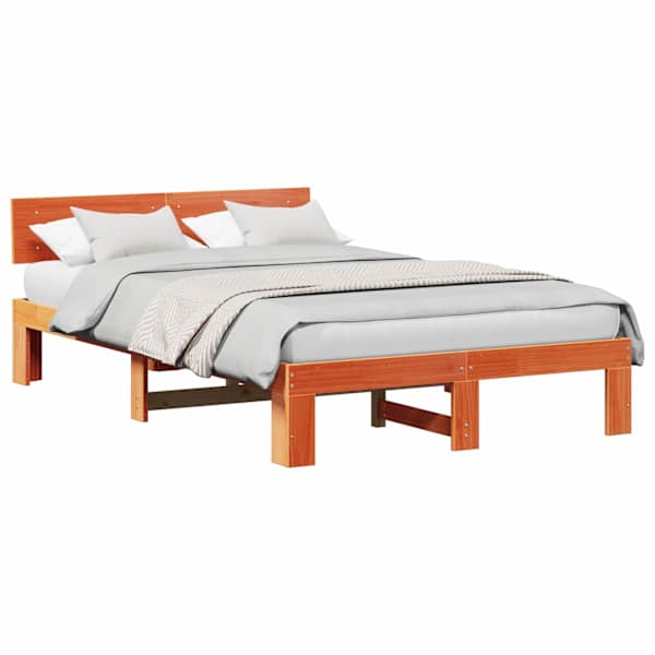 vidaXL Voodi raam peaga Vahapruun 135 x 190 cm Tahke m&auml;nd