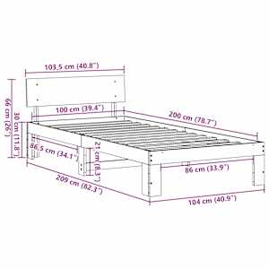 Rám postele s čelo Přírodní 100 x 200 cm Masivní borové dřevo - obrázek 10