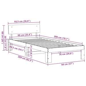 Rám postele Voskově hnědá 90 x 200 cm Masivní borové dřevo - obrázek 9