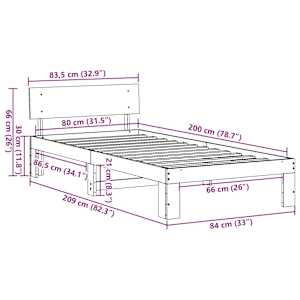 Rám postele s čelo Přírodní 80 x 200 cm Masivní borové dřevo - obrázek 10