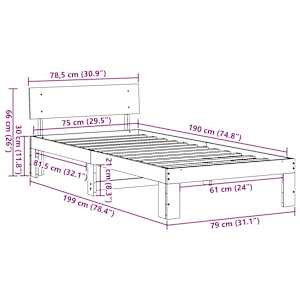 Rám postele s čelo Přírodní 75 x 190 cm Masivní borové dřevo - obrázek 10