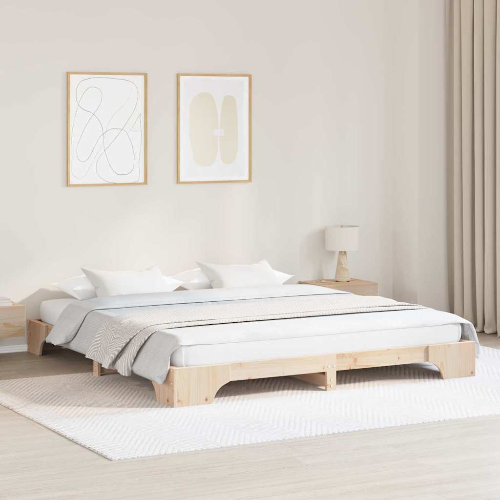 voodiraam Looduslik Täispuit 200 x 200 cm Vastupidav Voodiraam