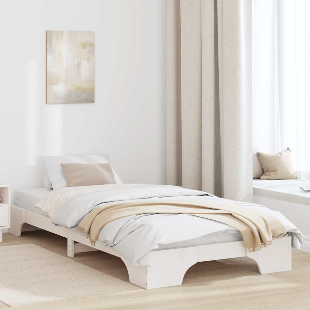 Voodiraam Valge Tahke männi puit Üksik Minimalistlik disain