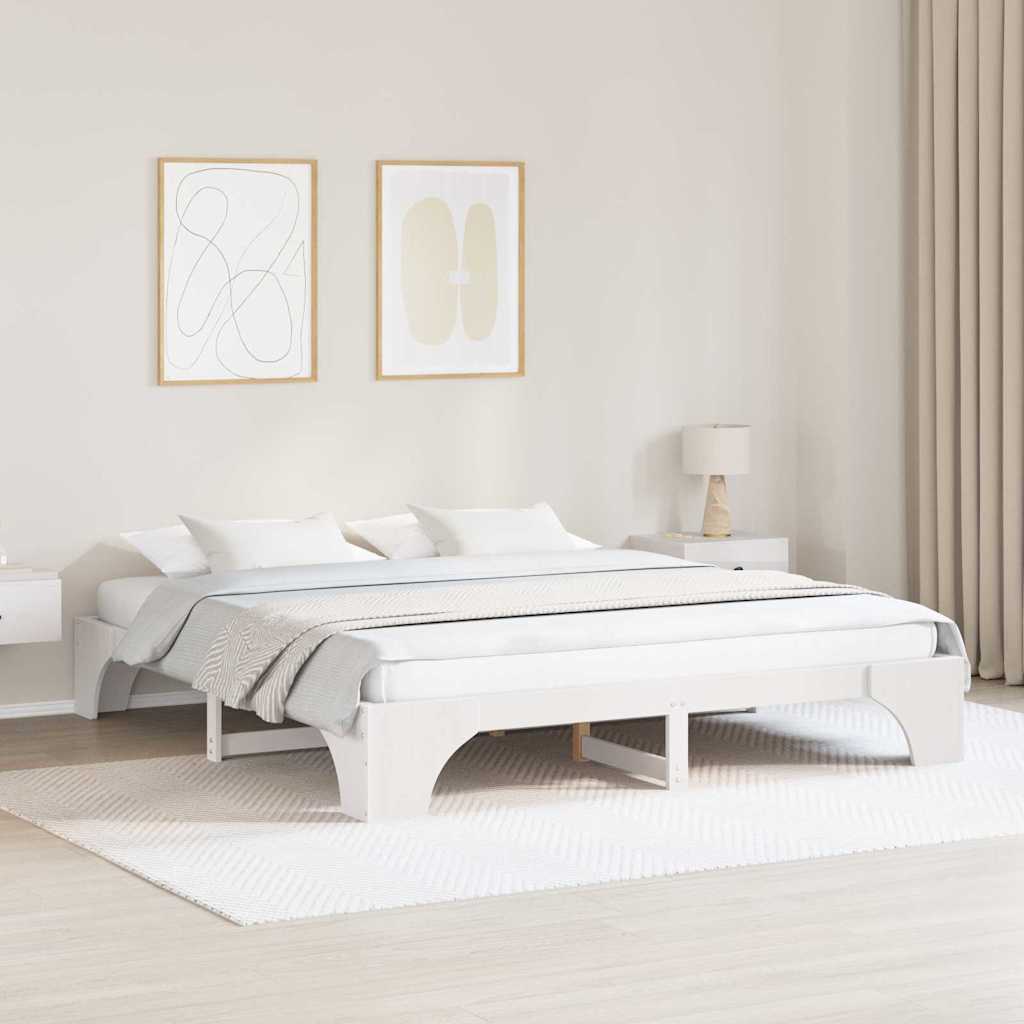Voodi raam Valge Täispuit 200 x 200 cm Lihtne Voodi raam