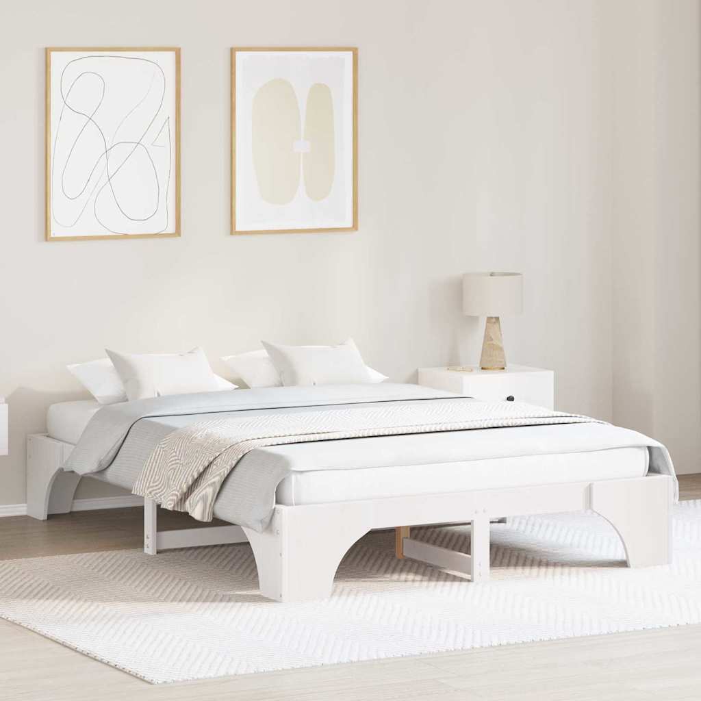 Voodi Raam Valge Puit 150 x 200 cm Minimalistlik