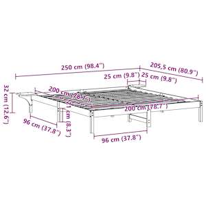 Rám postele Bílá 200 x 200 cm Masivní borové dřevo - obrázek 10