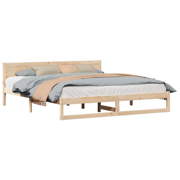 vidaXL Voodi raam peaga Neutraalne 200 x 200 cm Tahke m&auml;nd