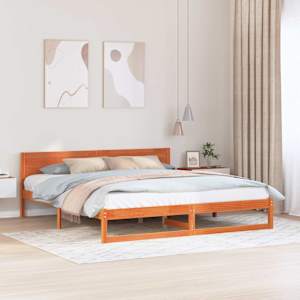 Konstrukcija postelje z vzglavjem Voskast rjav 200 x 200 cm