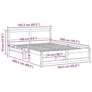 Rám postele s čelo Přírodní 160 x 200 cm Masivní borové dřevo - obrázek 10