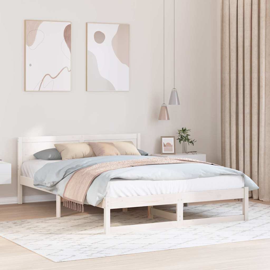 voodi raam Valge Tugev puu 150 x 200 cm Vastupidav Voodi raam