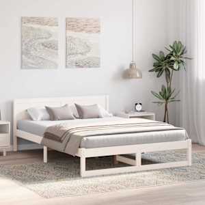 Rám postele s čelo Bílá 150 x 200 cm Masivní borové dřevo - obrázek 3