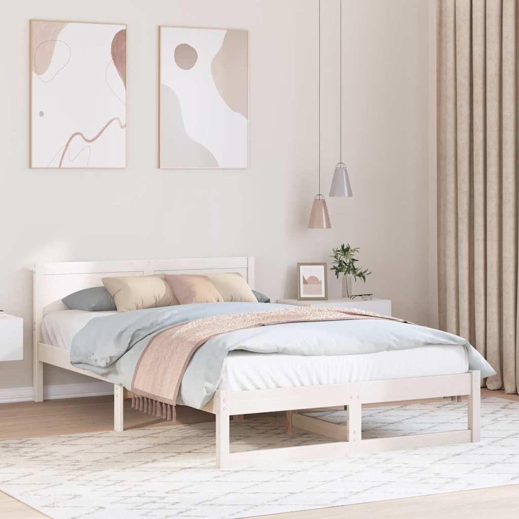 Voodi Raam Valge Puit 120 x 200 cm Kestev Minimaalne Voodi Raam