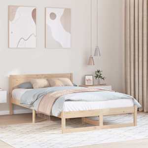 Rám postele s čelo Přírodní 140 x 190 cm Masivní borové dřevo - obrázek 1