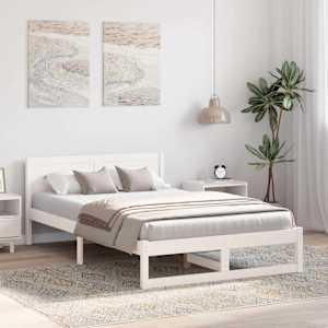 Rám postele s čelo Bílá 135 x 190 cm Masivní borové dřevo - obrázek 3