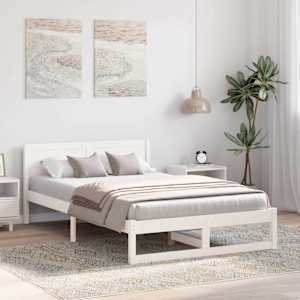 Rám postele s čelo Bílá 120 x 190 cm Masivní borové dřevo - obrázek 3