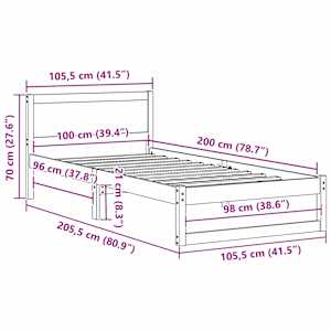 Rám postele s čelo Přírodní 100 x 200 cm Masivní borové dřevo - obrázek 10
