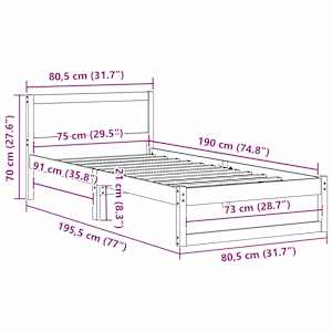 Rám postele s čelo Přírodní 75 x 190 cm Masivní borové dřevo - obrázek 10