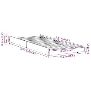 Rám postele Přírodní 90 x 200 cm Masivní borové dřevo - obrázek 12