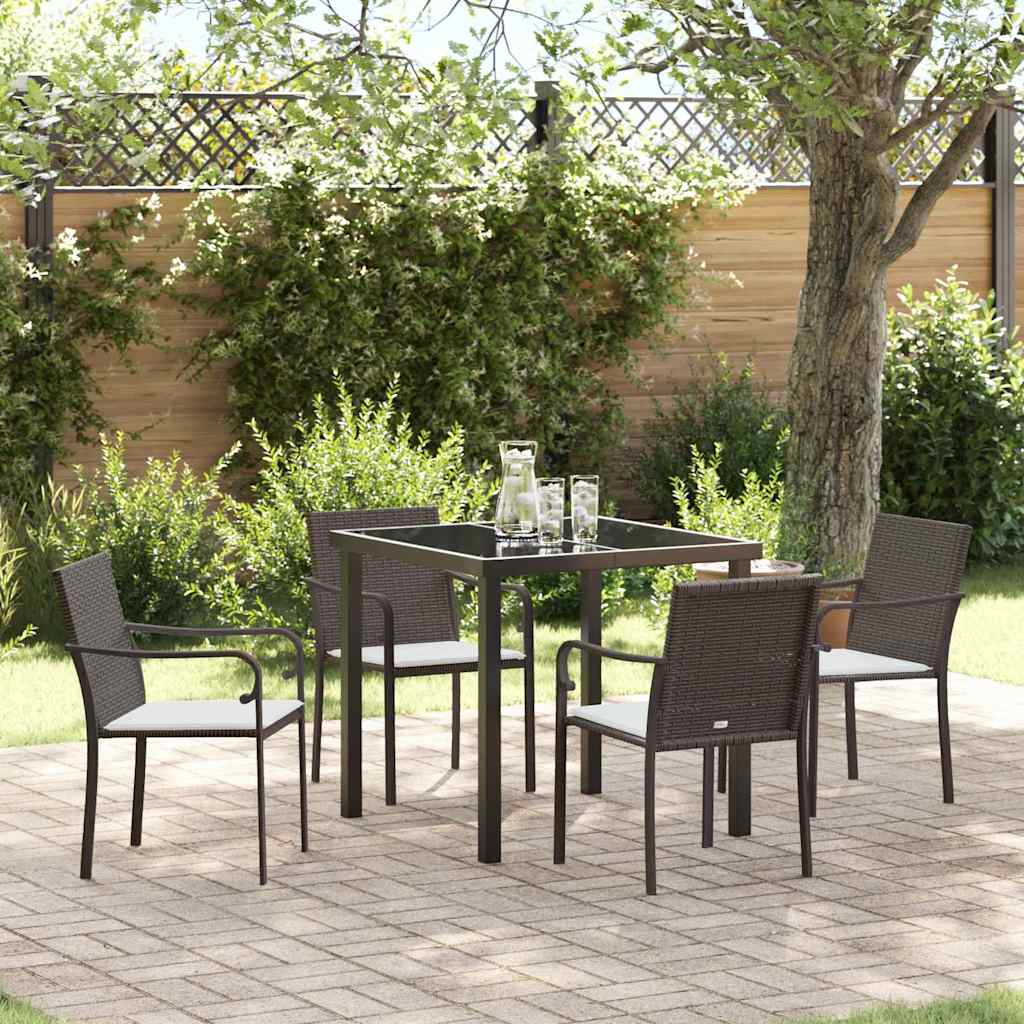 5-tlg. Garten-Essgruppe mit Kissen Braun Poly Rattan
