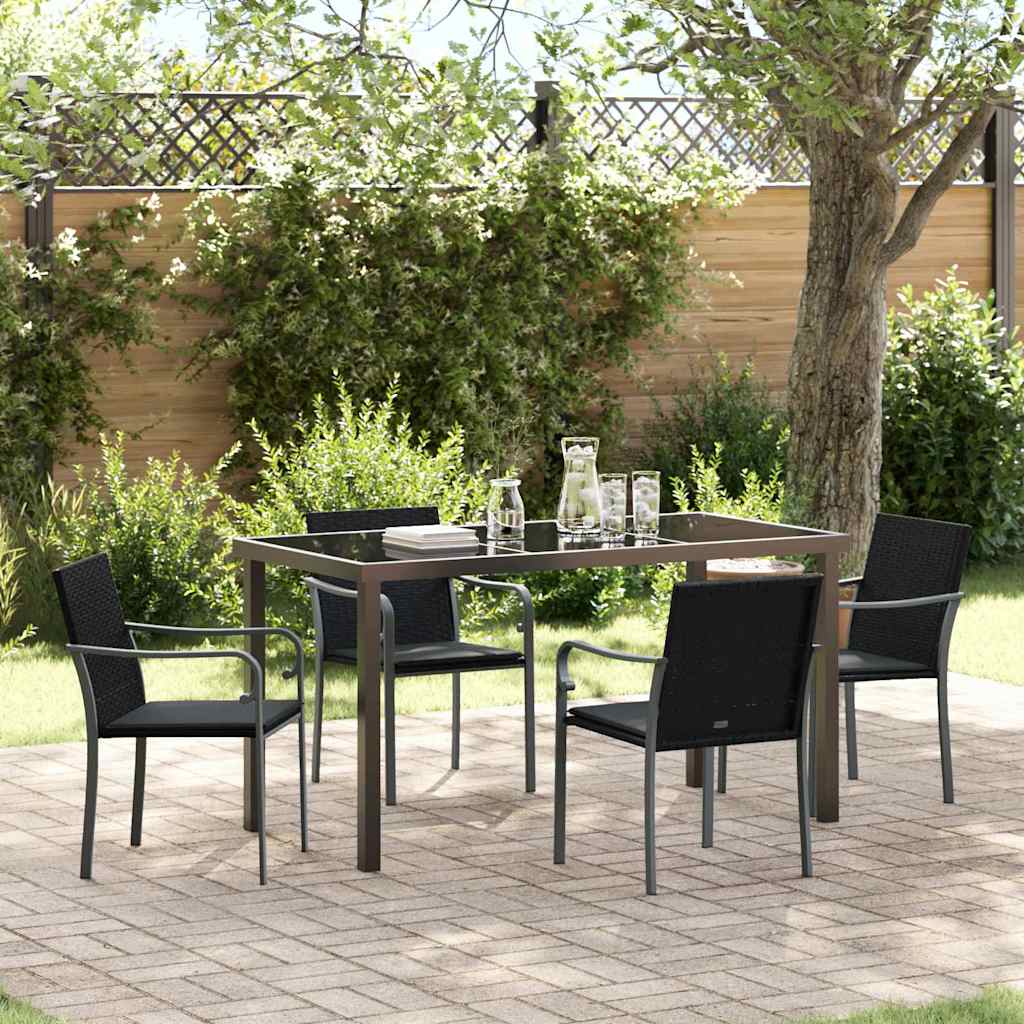 5 Deles Havemøbelsæt med Puder Sort Poly Rattan