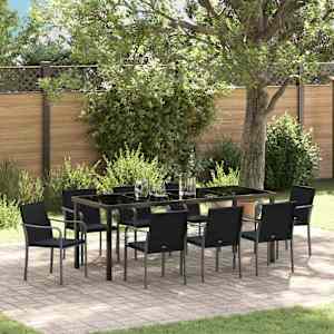 Komplet za jedilnico v vrtu 9 pcs Črna in siva PE ratan