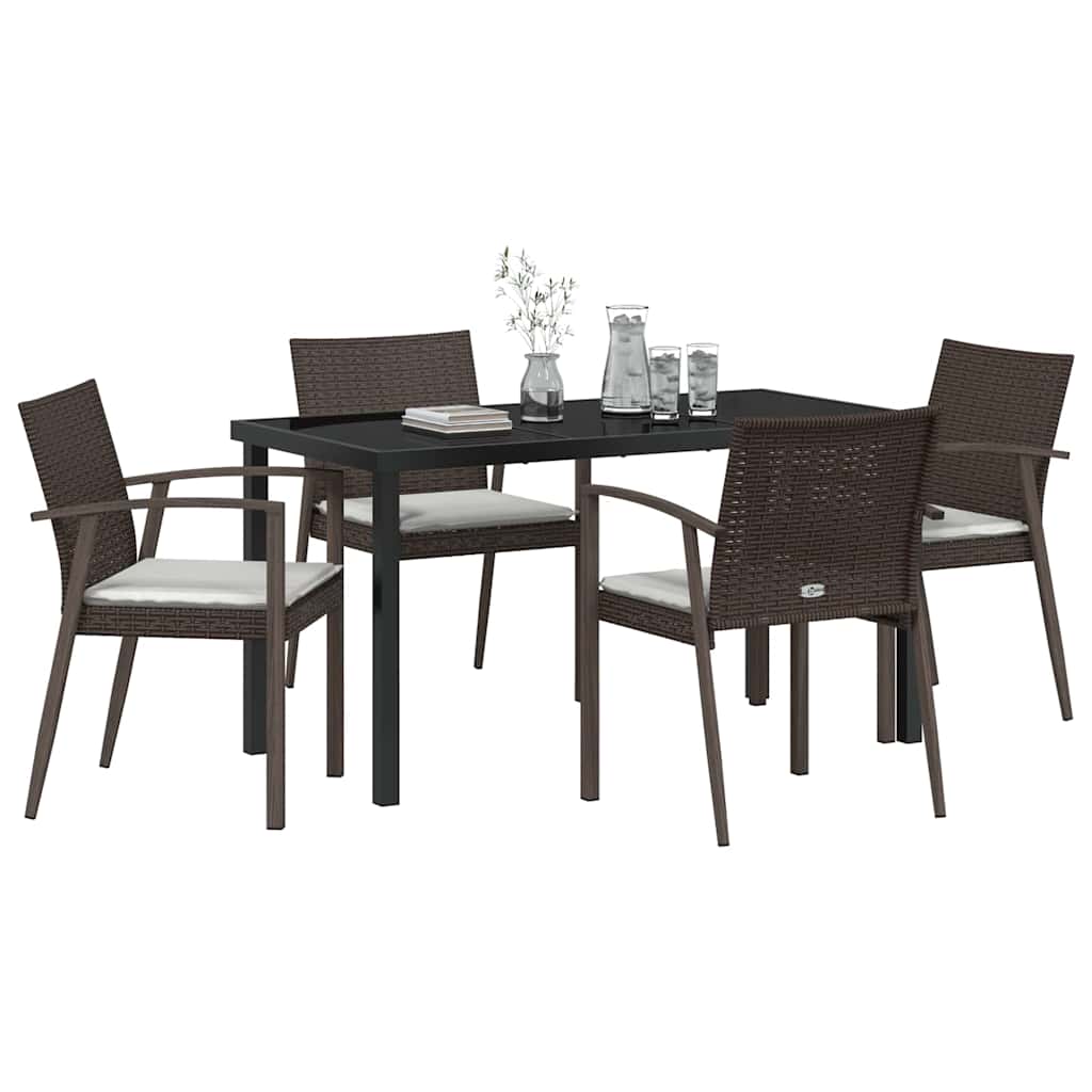 vidaXL 5-delige tuinset met kussens, bruin poly rattan