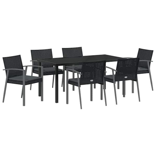 vidaXL Aia s&ouml;&ouml;gilaudade komplekt 7 tk Must ja Hall PE rattan