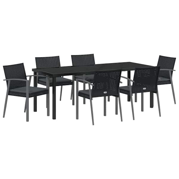 vidaXL Aia s&ouml;&ouml;gilaudade komplekt 7 tk Must ja Hall PE rattan