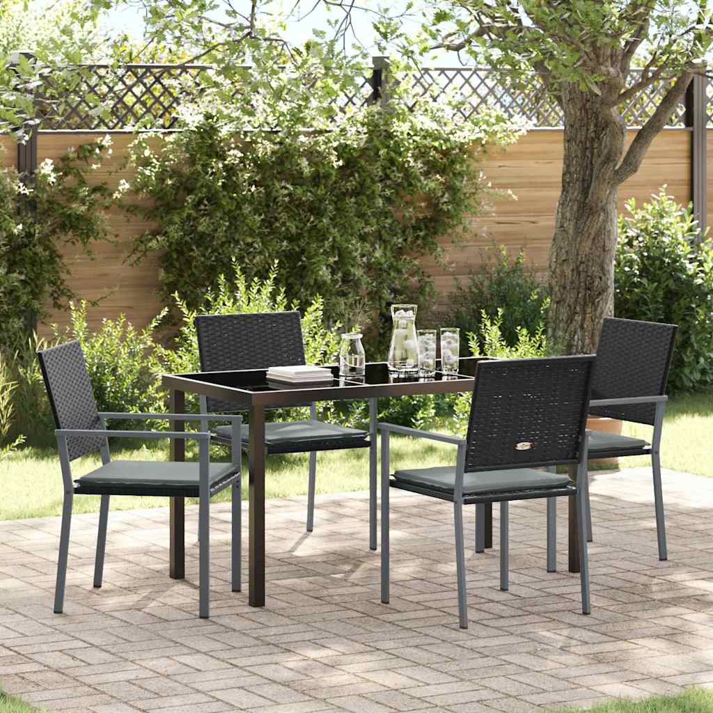 Sæt af 3 Sort PE Rattan 54x62.5x89 cm Slidstærk Have stol
