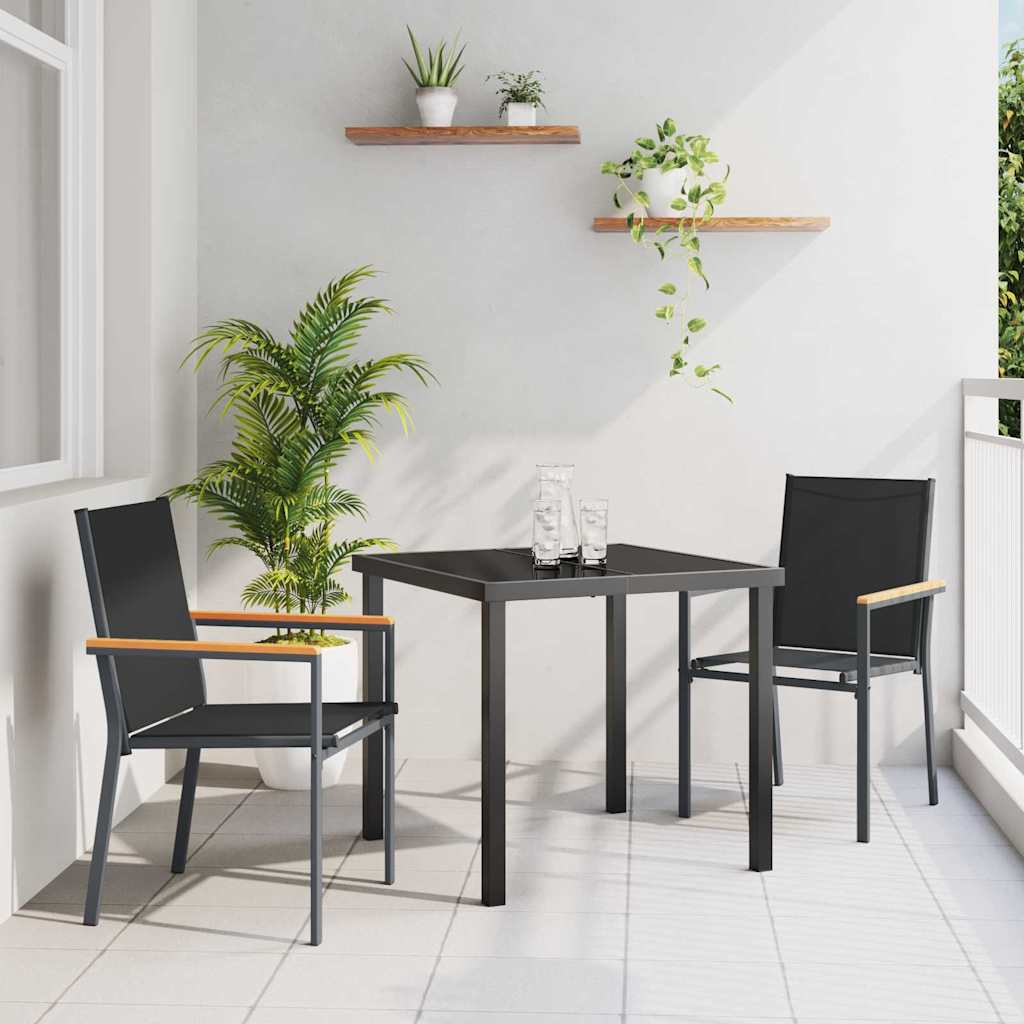 3-delt Have Dining Sæt Sort Textilene og Stål