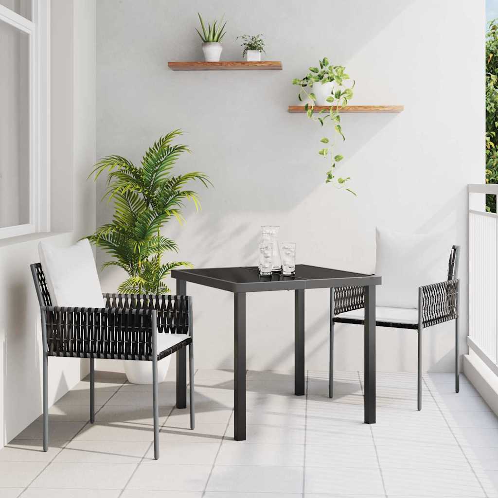 3-tlg. Garten-Essgruppe mit Kissen Braun Poly Rattan