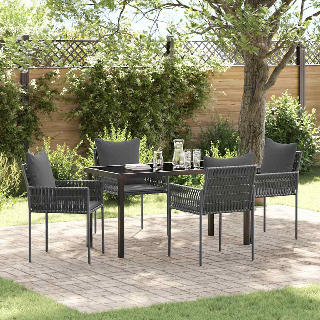 5 delers havemøbel sæt med puder Sort poly rattan