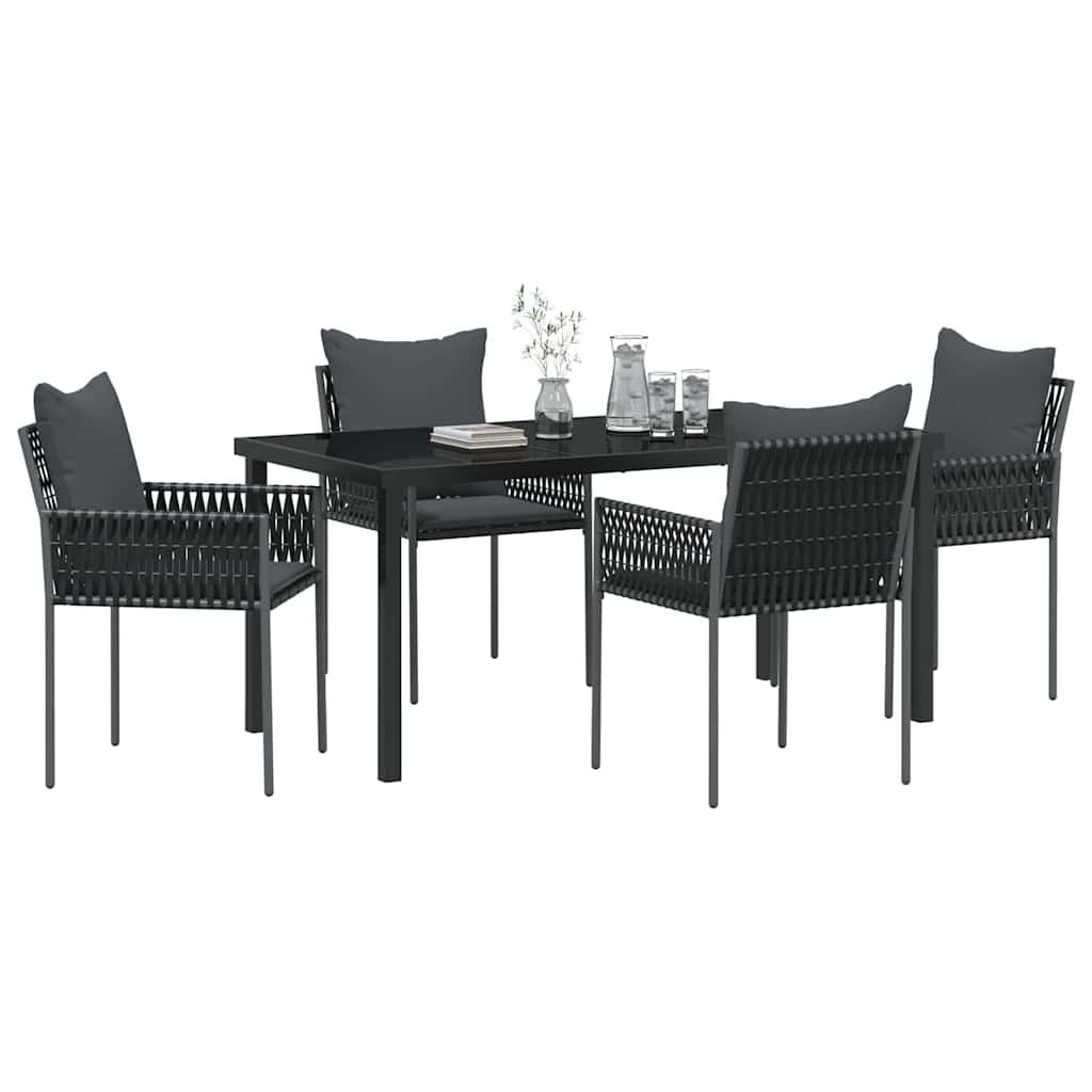 vidaXL 5-delige tuin eetset met kussens - Zwart - Poly rattan