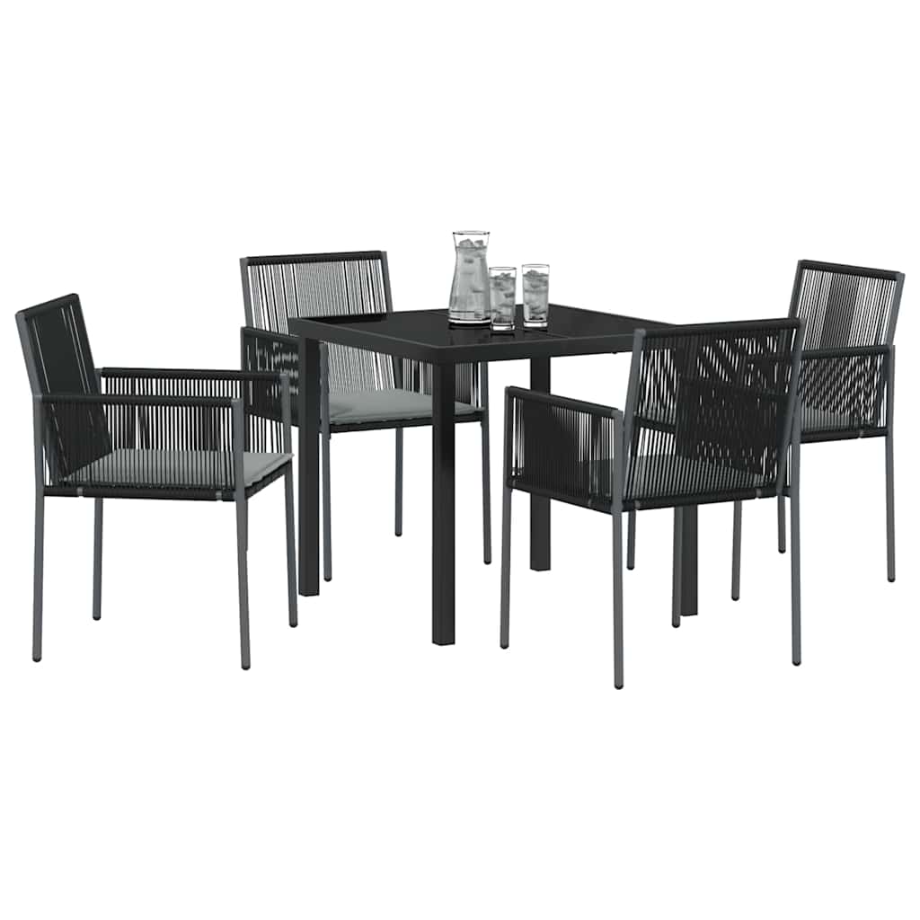 vidaXL 5-delige Tuinset Met Kussens Zwart Poly Rattan
