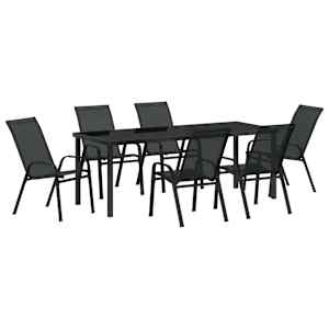 vidaXL Aia s&ouml;&ouml;gilaudade komplekt 7 tk Must Pulberkattega teras