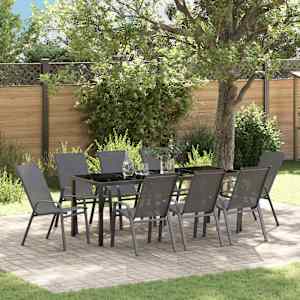 Komplet za jedilnico v vrtu 9 pcs Siva in črna