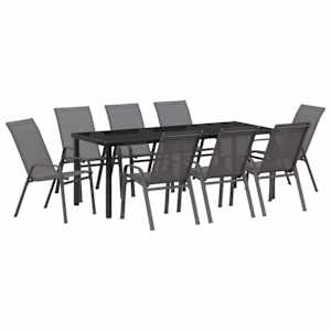 Zahradní jídelní souprava 9 pcs Šedá a černá - obrázek 2