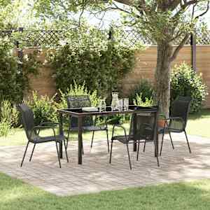 Komplet za jedilnico v vrtu 5 pcs Črna Prašno lakirano jeklo