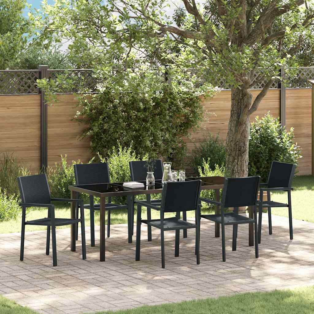 7-teiliges Garten-Ess-Set Schwarz Poly Rattan